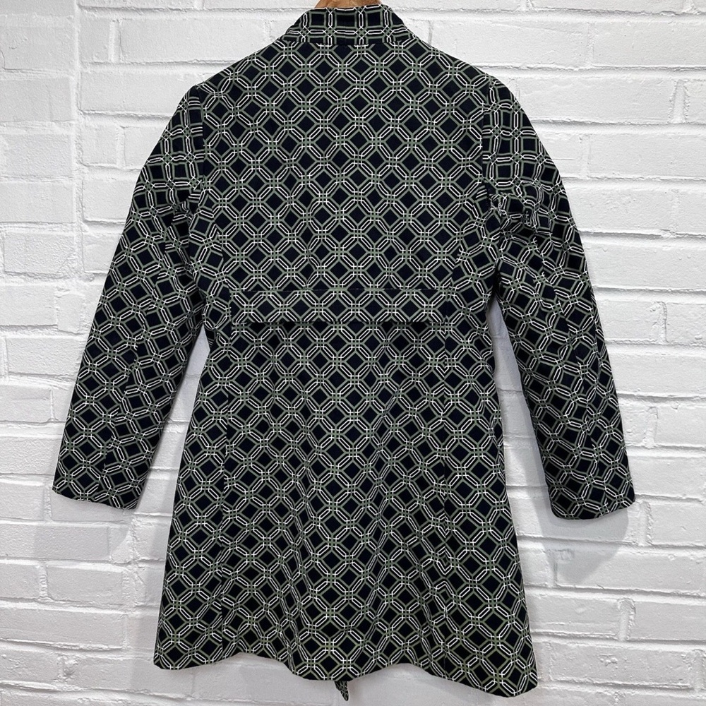 BANANA REPUBLIC | Chic Green & Blue Geometric Patterned Trench Coat | Size PS - Picture 3 of 7